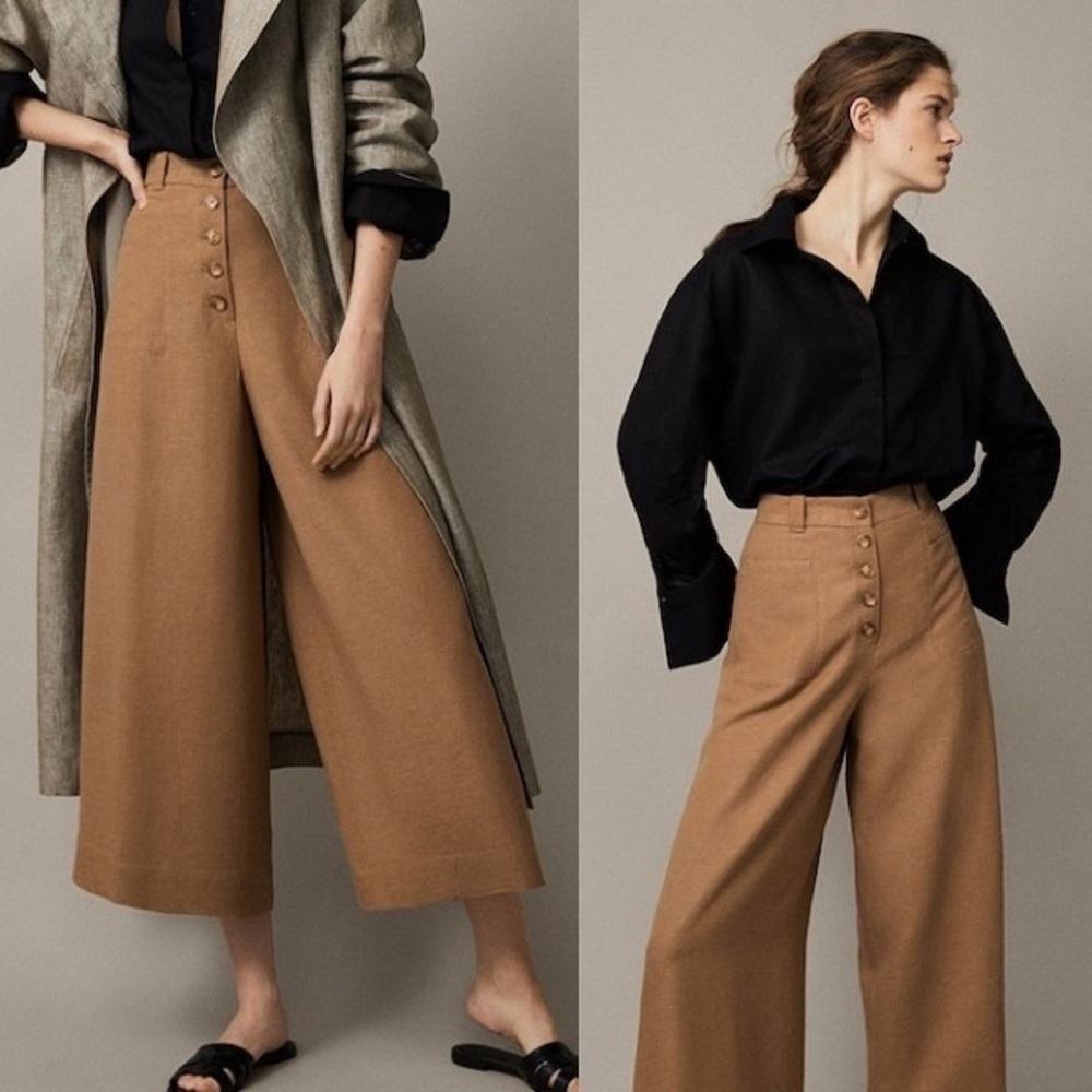 Massimo Dutti Kate Middleton Linen Blend High-Waisted Wide Leg Pants Women’s 6